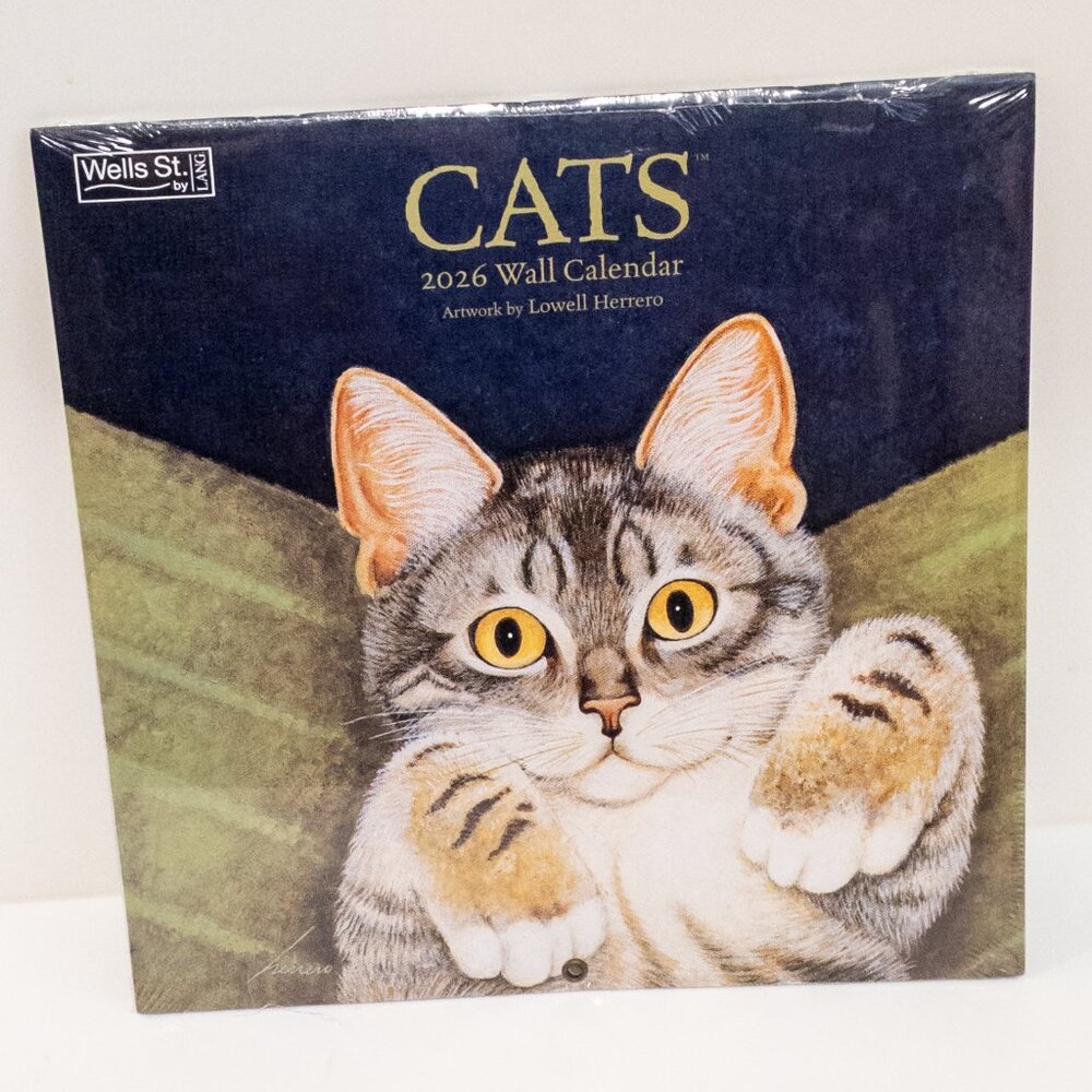 NWT LANG Cats 2026 Wall Calendar Linen Embossed Painted Artwork Lowell Herrero